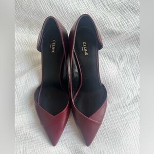 Celine Burgundy Pointed Leather Pumps